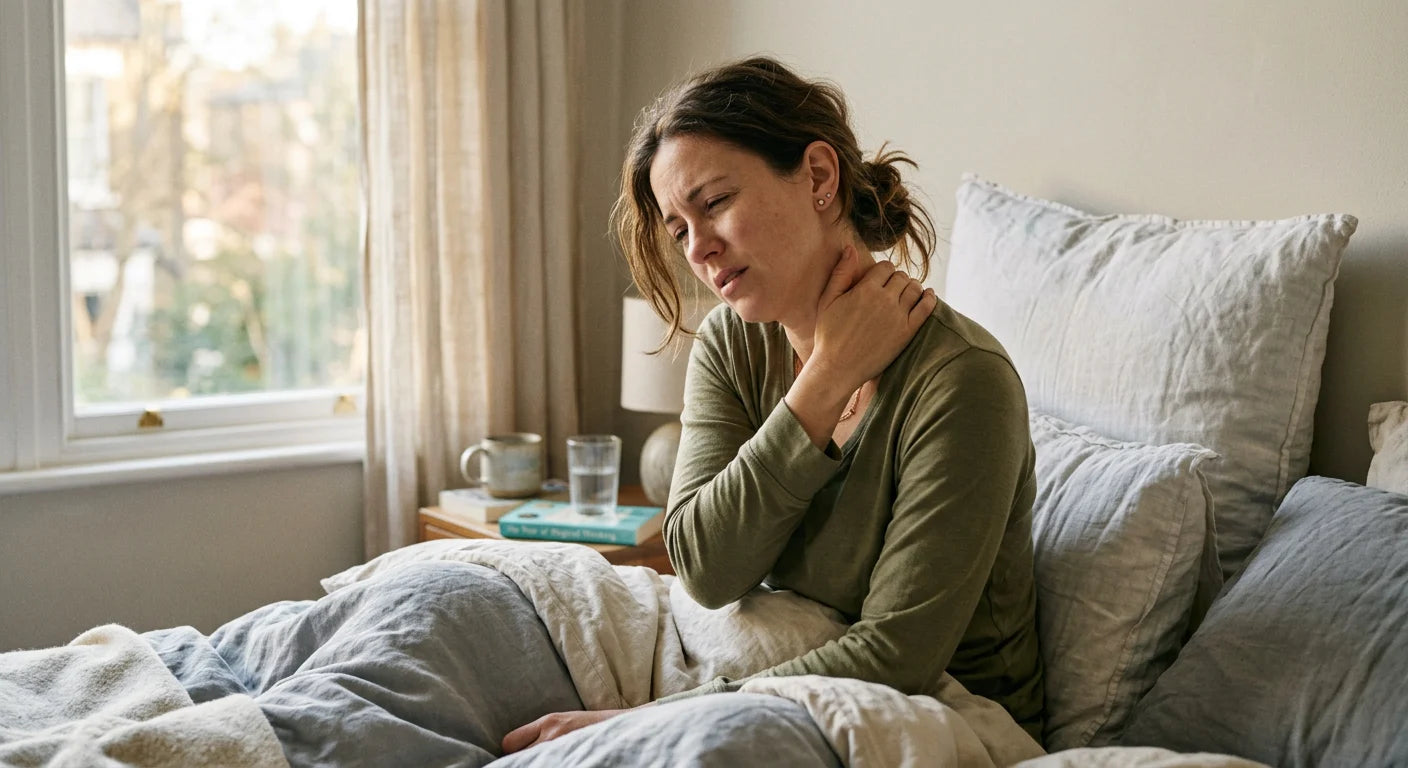 Woman waking up with neck pain