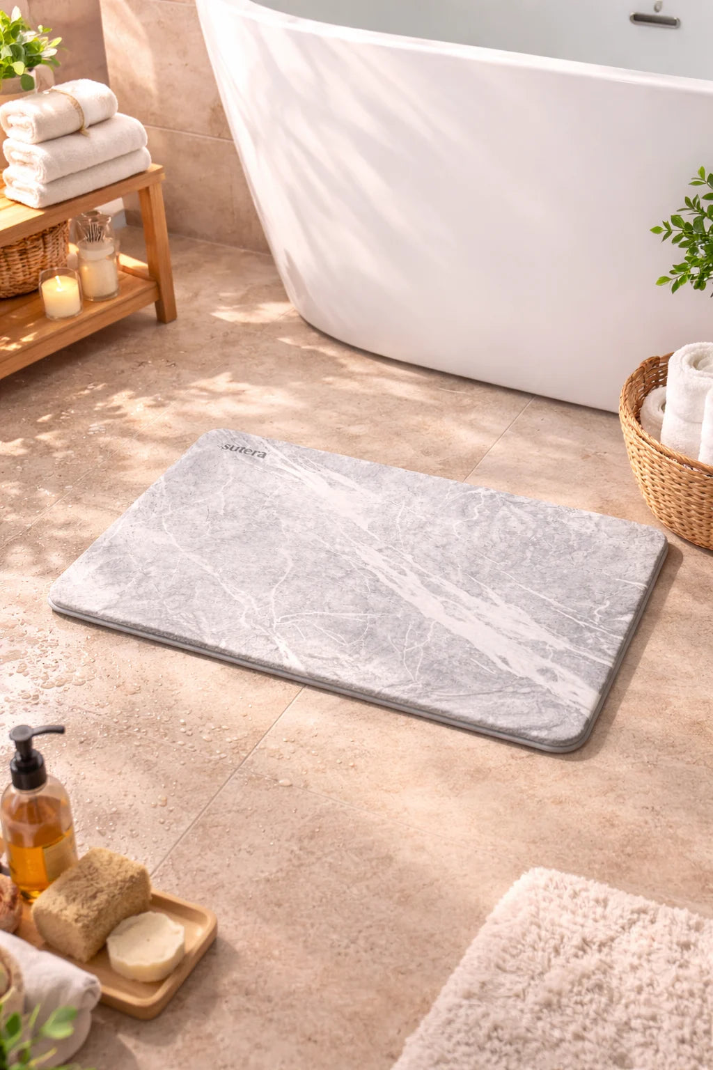Stone bath mat closeup