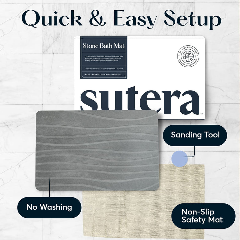  SUTERA - Stone Bath Mat, Diatomaceous Earth Shower Mat,  Non-Slip Super Absorbent Quick Drying Bathroom Floor Mat, Natural, Easy to  Clean (23.5 x 15 Gray) : Home & Kitchen