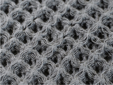 Waffle texture close up of silverthread towel weave design.